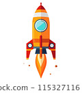 3D cartoon for rocket clipart in flat illustration 115327116