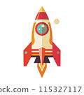3D cartoon for rocket clipart in flat illustration 115327117