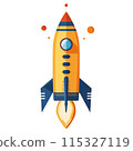3D cartoon for rocket clipart in flat illustration 115327119