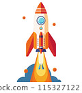 3D cartoon for rocket clipart in flat illustration 115327122