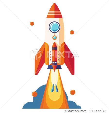 3D cartoon for rocket clipart in flat illustration 115327122