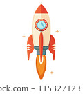 3D cartoon for rocket clipart in flat illustration 115327123