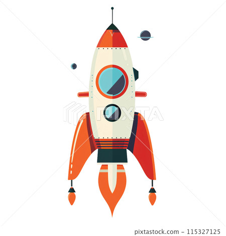 3D cartoon for rocket clipart in flat illustration 115327125