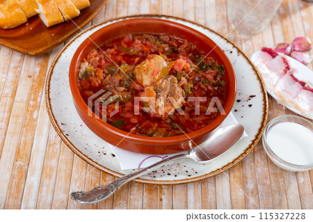 Ukrainian or Russian beetroot soup borscht Ukrainian or Russian beetroot soup borscht 115327228