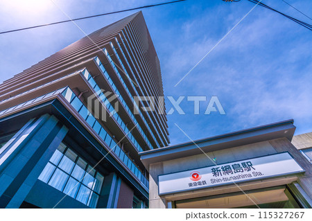 日本橫濱市六月的城市景觀。東急新橫濱線新綱島站南口＝8號 115327267