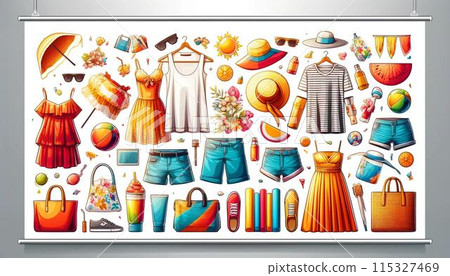 Illustration of women's favorite summer items 115327469