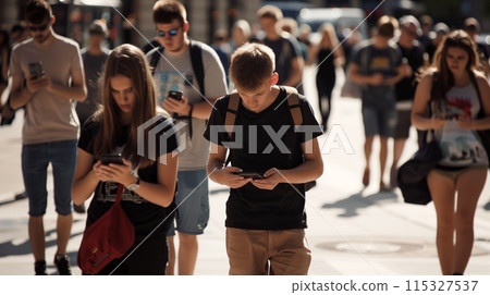 City Street Crowd Using Phones 115327537