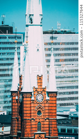 Stockholm, Sweden. Elevated View Of St. Clara Or Saint Klara Church In Summer Sunny Modern Cityscape Skyline. 115327644