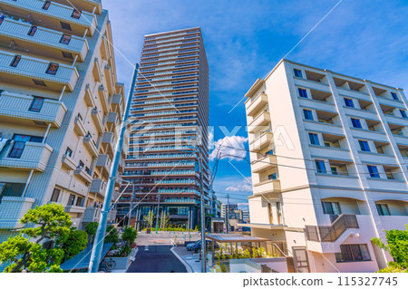 Yokohama cityscape in Japan in June. View of the south exit of Shin-Tsunashima Station on the Tokyu Shin-Yokohama Line, etc. = 8th 115327745