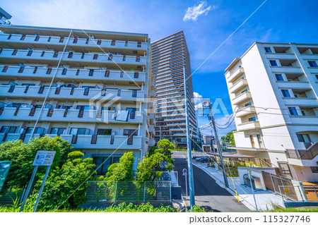 Yokohama cityscape in Japan in June. View of the south exit of Shin-Tsunashima Station on the Tokyu Shin-Yokohama Line, etc. = 8th 115327746