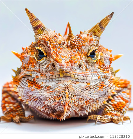 Intricate Horned Lizard Skin Patterns in Sharp Detail on White Background Intricate Horned Lizard Skin Patterns in Sharp Detail on White Background 115328210
