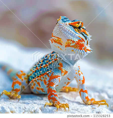 Colorful Spiny Lizard with Striking Markings on White Background in High Definition Clarity 115328253