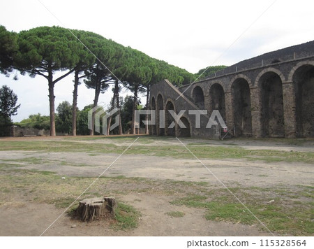 Ancient ruins destroyed by the eruption of Mount Vesuvius: Pompeii ruins, amphitheatre Ancient ruins destroyed by the eruption of Mount Vesuvius: Pompeii ruins, amphitheatre 115328564