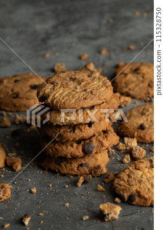 Freshly baked chocolate chip cookies. Freshly baked chocolate chip cookies. 115328750