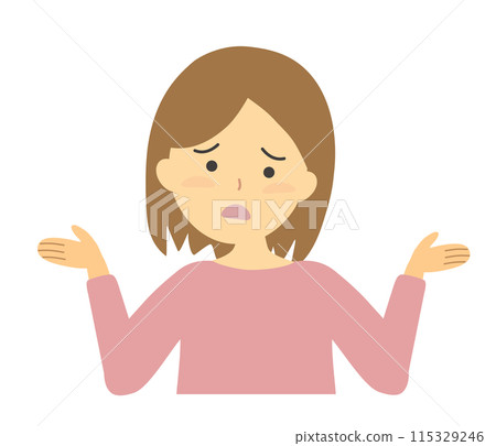 Illustration of a woman with a worried and troubled expression 115329246