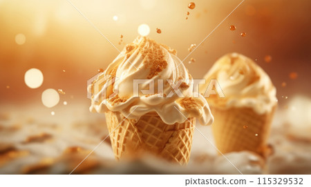 Brown caramel ice cream with melty ingredients, dessert food background 115329532