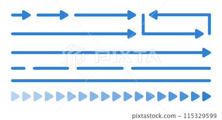 Set of blue arrow, line and triangle icons - Simple pointer and direction image material 115329599