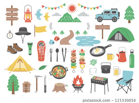 Outdoor and camping illustration set 115330058