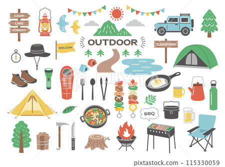 Outdoor and camping illustration set 115330059