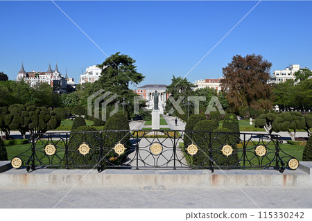 El Retiro Park in Madrid, Spain on clear sunny April morning. 115330242