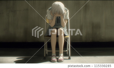 A high school girl is worried alone in the corner of a school classroom 115330285