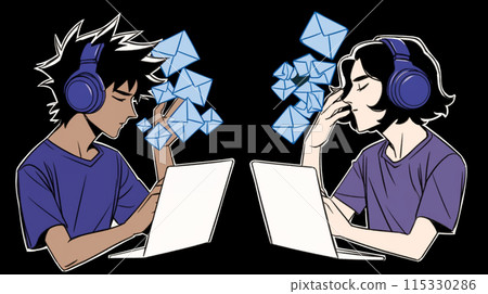 Men processing large amounts of email 115330286