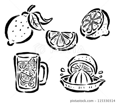 檸檬整體、橫切面、楔塊、楚海、檸檬榨汁器畫筆觸控單色畫線套裝 115330314