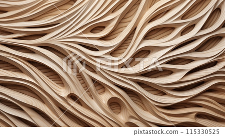 Close-up view of a light wood pattern captures the beautiful and captivating curved carvings, highlighting the intricate craftsmanship and elegant design. AI Generated Close-up view of a light wood pattern captures the beautiful and captivating curved carvings, highlighting the intricate craftsmanship and elegant design. AI Generated 115330525