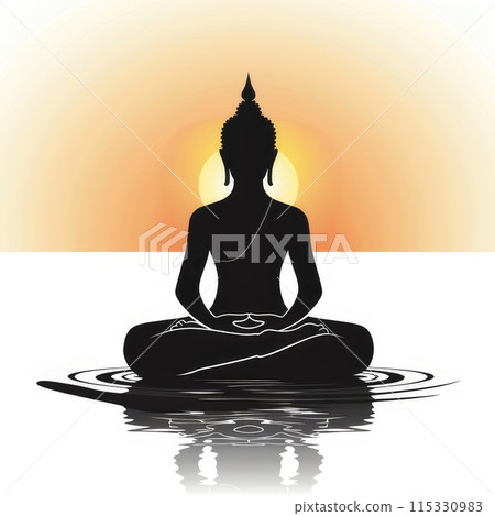 Black buddha silhouette against red background. AI-generated content 115330983