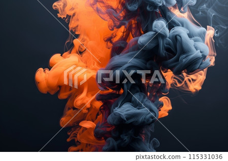 A blue and orange smokey background with a lot of smoke 115331036