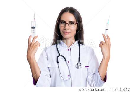 doctor hold injection syringe needle. doctor with syringe. medical doctor do injection with syringe doctor hold injection syringe needle. doctor with syringe. medical doctor do injection with syringe 115331047