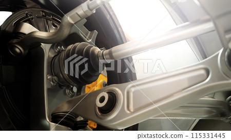 Car suspension. Technical images of structure of car spare parts. Such as Front or Rear suspension Shock absorber suspension Brake system. Elements and structure of the suspension. Car service repair. 115331445