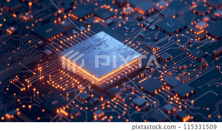 PC motherboard chip. Electronic cpu processor. Digital computer technology. Hardware microcircuit, integrated system. Microprocessor circuit 115331509