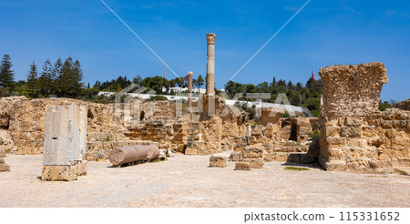 Baths of Carthage with remains of stone walls and Corinthian columns Baths of Carthage with remains of stone walls and Corinthian columns 115331652