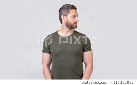 stylish caucasian man with stubble isolated on grey background. caucasian man stylish caucasian man with stubble isolated on grey background. caucasian man 115332052
