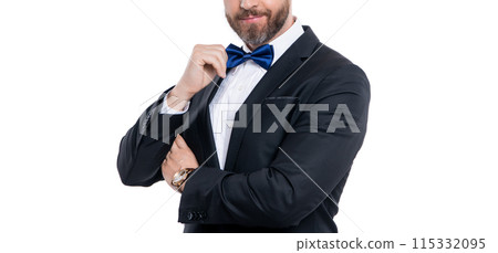 tuxedo man gentleman in studio. photo of man wearing tuxedo. man wear tuxedo formal suit. 115332095