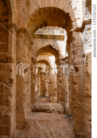 View of Amphitheatre of El Jem in Tunisia 115332123