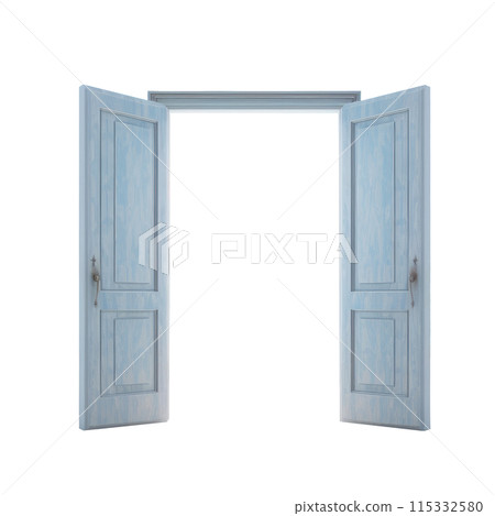 Open Blue Wooden Doors Isolated on White Open Blue Wooden Doors Isolated on White 115332580