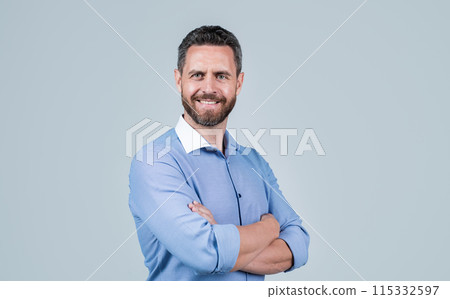 Spirit of Expertise. smiling bearded businessman in shirt. confident guy with bristle. 115332597