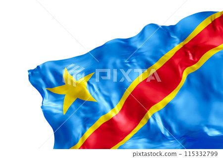 Realistic flag of Democratic Republic of the Congo, isolated on white background. Footer, corner design element. Cutout. Perfect for patriotic themes, national event promotions. Empty, copy space. 3D. Realistic flag of Democratic Republic of the Congo, isolated on white background. Footer, corner design element. Cutout. Perfect for patriotic themes, national event promotions. Empty, copy space. 3D. 115332799