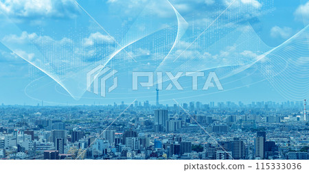 City network image, radio waves, cyberspace City network image, radio waves, cyberspace 115333036