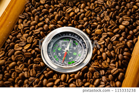 Coffee beans with compass 115333238