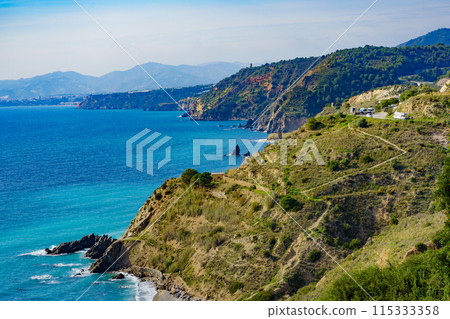 Spanish coast landscape, cliffs in Andalusia. 115333358