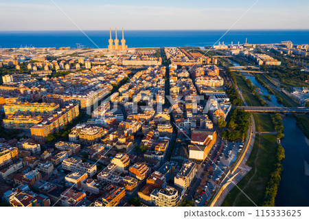 Modern buildings in the coastal residential areas of Sant Adria de Besos and Badalona. Barcelona 115333625