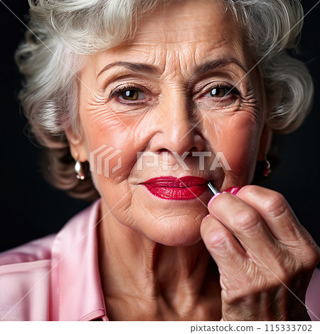 Graceful Transformation: Senior Woman's Close-Up in Front of the Bathroom Mirror Graceful Transformation: Senior Woman's Close-Up in Front of the Bathroom Mirror 115333702