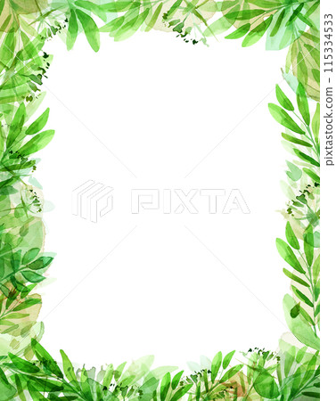 Green leaves  frame  isolated on white. Watercolor hand drawn illustration. 115334533
