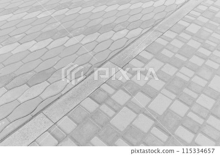 Two Kinds Paving Tiles Dividing Border Curb Mosaic Stone Street Road City Texture Background Light White 115334657