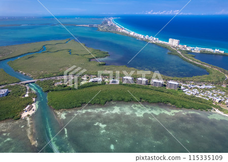 Aerial view of Punta NIzuc in Cancun Hotel Zone Aerial view of Punta NIzuc in Cancun Hotel Zone 115335109