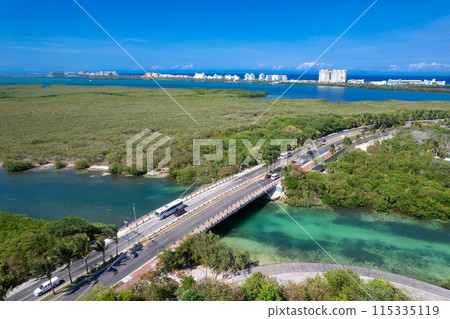 Aerial view of Punta NIzuc in Cancun Hotel Zone Aerial view of Punta NIzuc in Cancun Hotel Zone 115335119