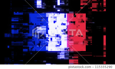 3D rendering flag France with screen effects of technological glitches 115335290